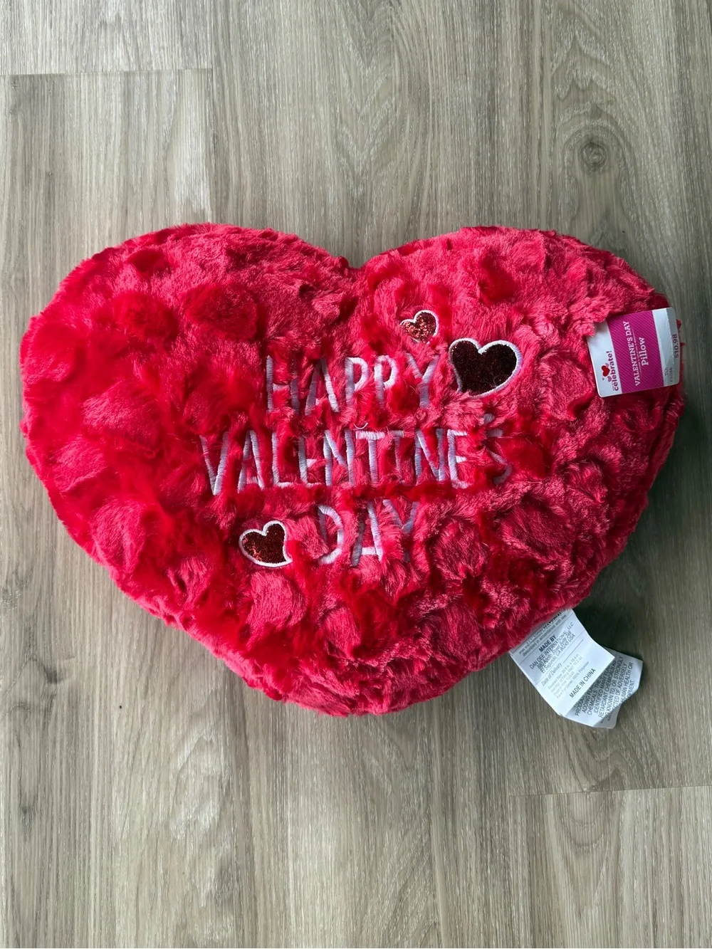 'Happy Valentine’s Day' Plush Red Heart Pillow